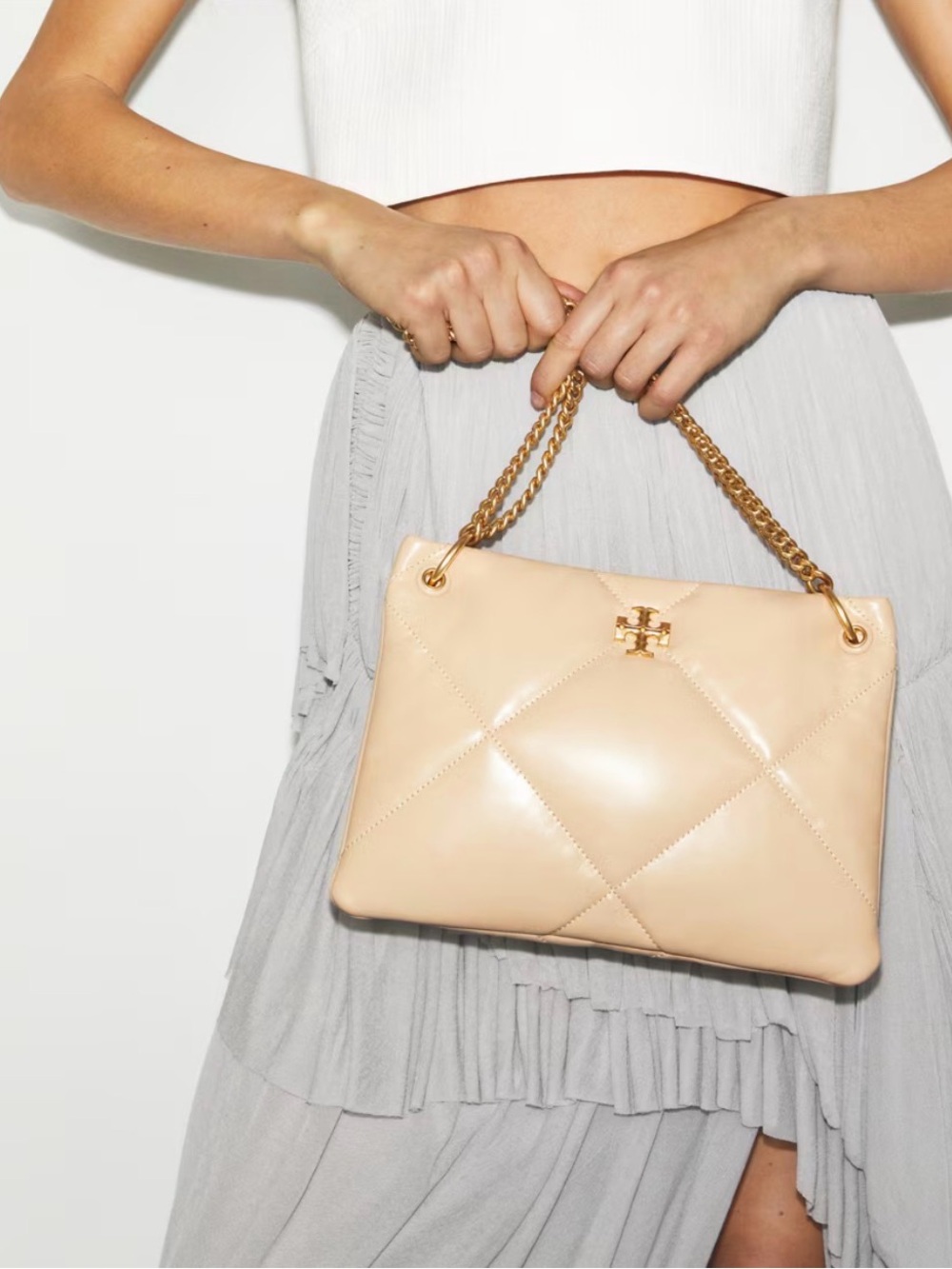 Tory Burch Quilted Chain-Handle Shoulder Bag in Beige